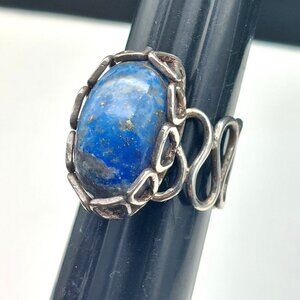 Handmade Silver Lapis Lazuli Ring Size 6 – Artisan Boho Vintage Statement
